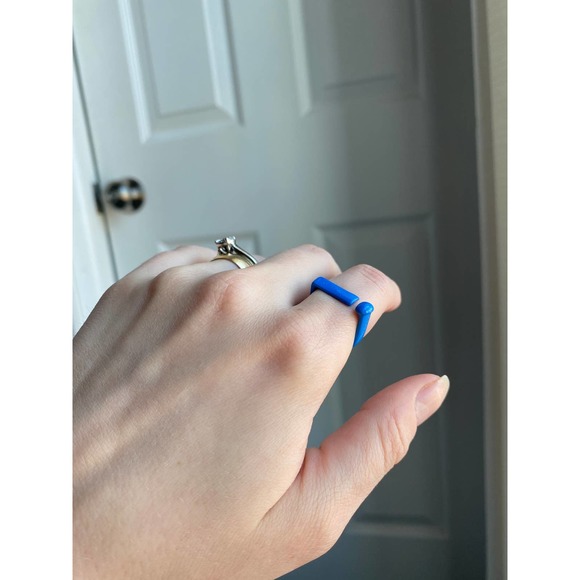 Blue chunky square disconnected bar ring, size 6.5, NEW - Picture 8 of 10